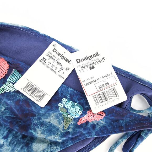 Desigual Eloise Multicolored Sequin Side Tie Pink Tassels Bikini Swim Bottom - L - Picture 9 of 14